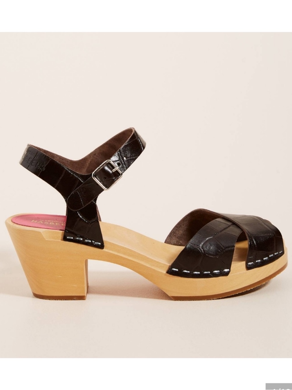 Swedish Hasbeens Mirja Dark Brown Croc Leather Clog Sandals EU 38 US 8